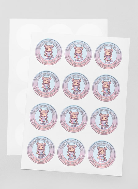 Kawaii Theme- Return Gift/birthday decor Thankyou Sticker (6 CM/Sticker/Mixcolour/24Pcs)
