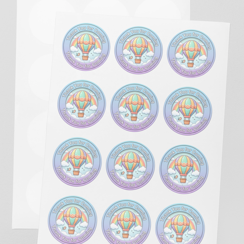 Load image into Gallery viewer, Hot Air Balloon Theme- Return Gift/birthday decor Thankyou Sticker (6 CM/Sticker/Mixcolour/24Pcs)
