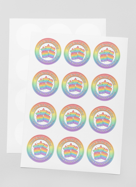 Pop It Theme- Return Gift/birthday decor Thankyou Sticker (6 CM/Sticker/Mixcolour/24Pcs)
