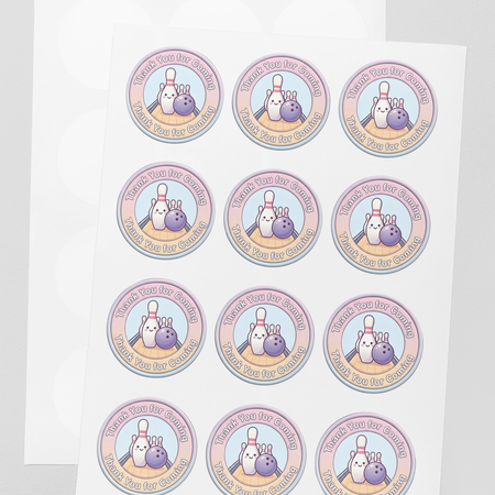 Bowling Theme- Return Gift/birthday decor Thankyou Sticker (6 CM/Sticker/Mixcolour/24Pcs)
