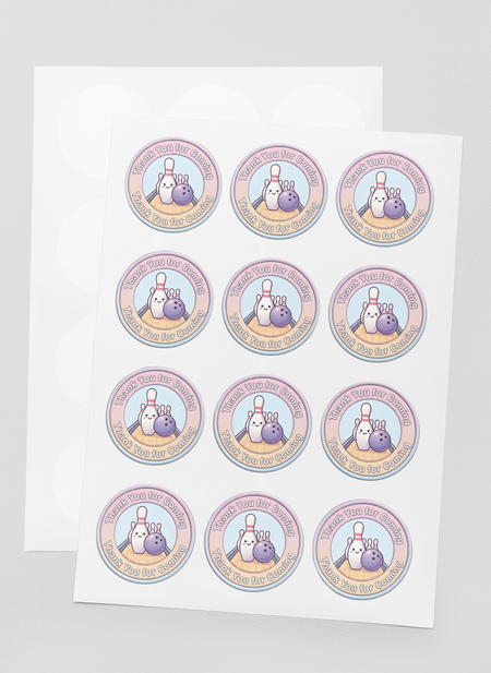 Bowling Theme- Return Gift/birthday decor Thankyou Sticker (6 CM/Sticker/Mixcolour/24Pcs)