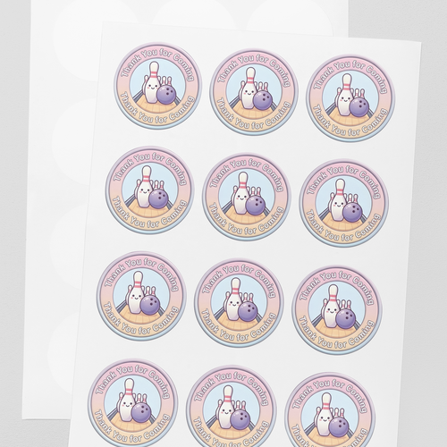 Load image into Gallery viewer, Bowling Theme- Return Gift/birthday decor Thankyou Sticker (6 CM/Sticker/Mixcolour/24Pcs)
