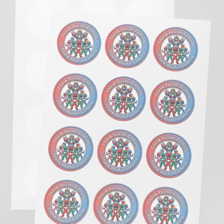Power Ranger Theme- Return Gift/birthday decor Thankyou Sticker (6 CM/Sticker/Mixcolour/24Pcs)
