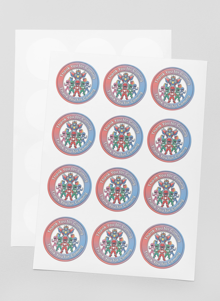 Power Ranger Theme- Return Gift/birthday decor Thankyou Sticker (6 CM/Sticker/Mixcolour/24Pcs)