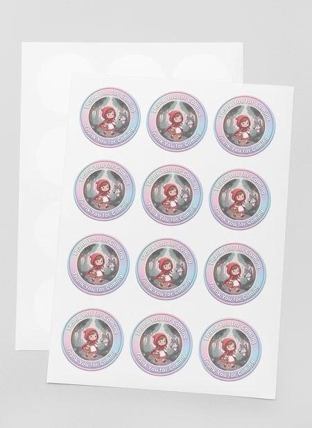 Little Red Riding Hood Theme- Return Gift/birthday decor Thankyou Sticker (6 CM/Sticker/Mixcolour/24Pcs)