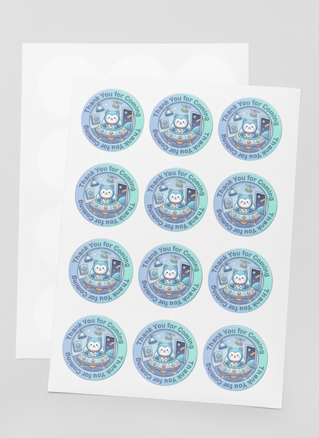 Astronaut Cat Theme- Return Gift/birthday decor Thankyou Sticker (6 CM/Sticker/Mixcolour/24Pcs)