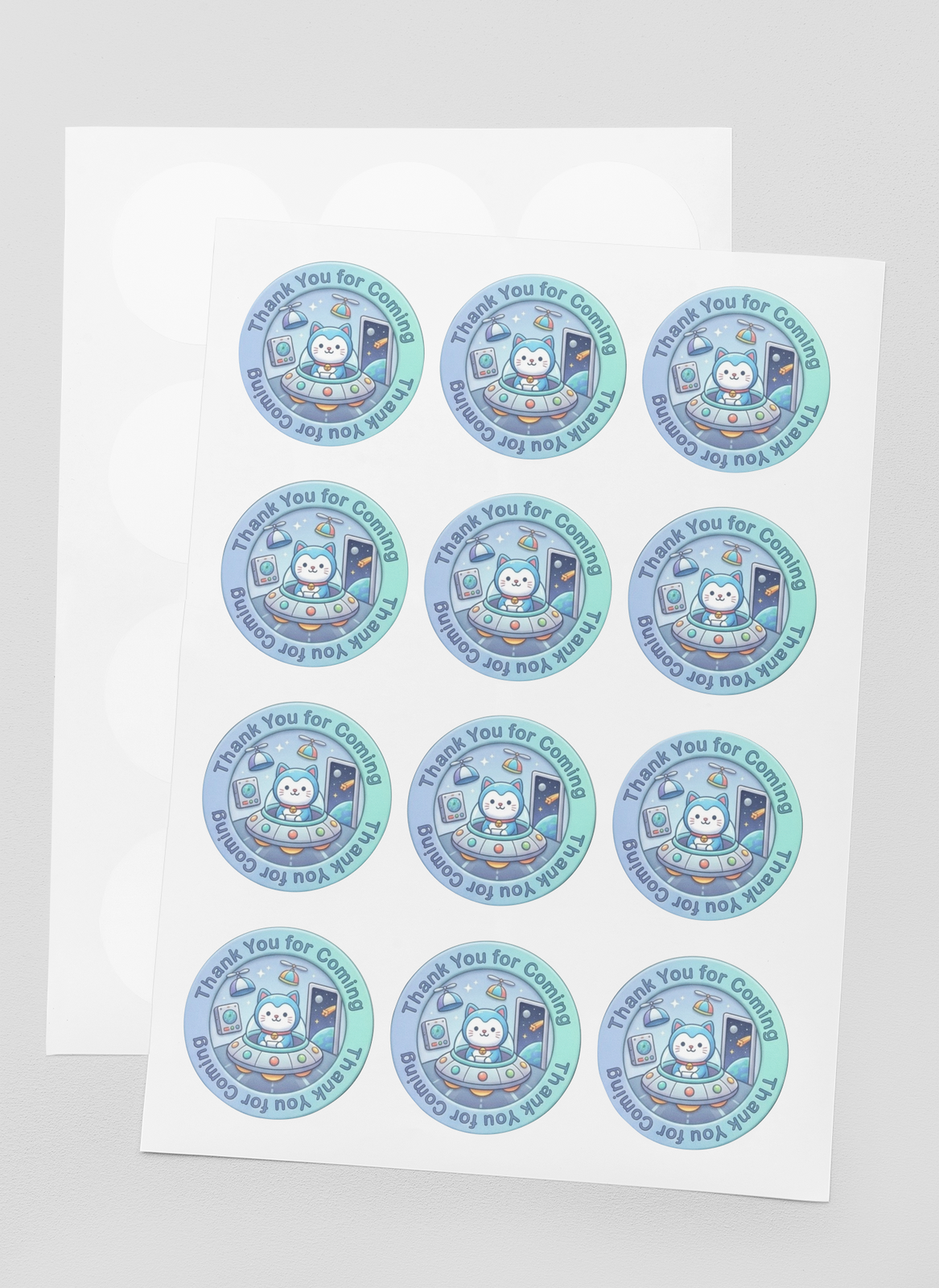 Astronaut Cat Theme- Return Gift/birthday decor Thankyou Sticker (6 CM/Sticker/Mixcolour/24Pcs)