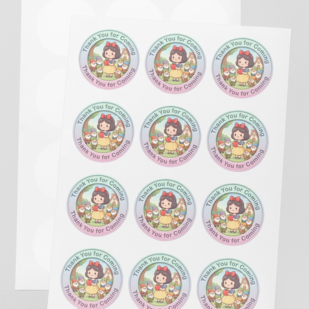 Snow White Theme- Return Gift/birthday decor Thankyou Sticker (6 CM/Sticker/Mixcolour/24Pcs)