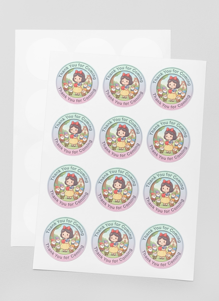 Snow White Theme- Return Gift/birthday decor Thankyou Sticker (6 CM/Sticker/Mixcolour/24Pcs)