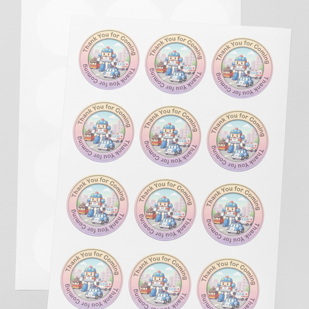 Robocar Poli Theme- Return Gift/birthday decor Thankyou Sticker (6 CM/Sticker/Mixcolour/24Pcs)
