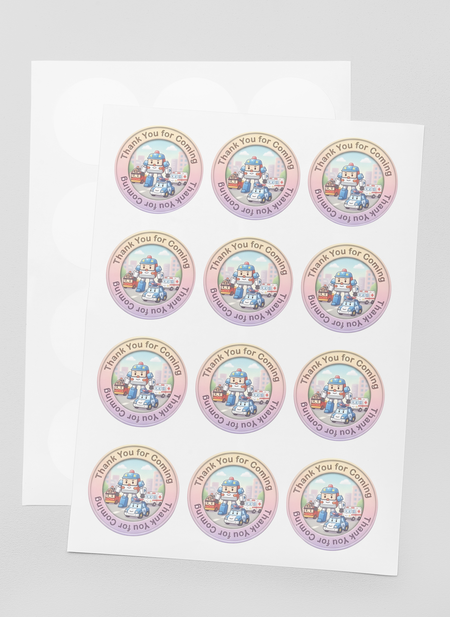 Robocar Poli Theme- Return Gift/birthday decor Thankyou Sticker (6 CM/Sticker/Mixcolour/24Pcs)