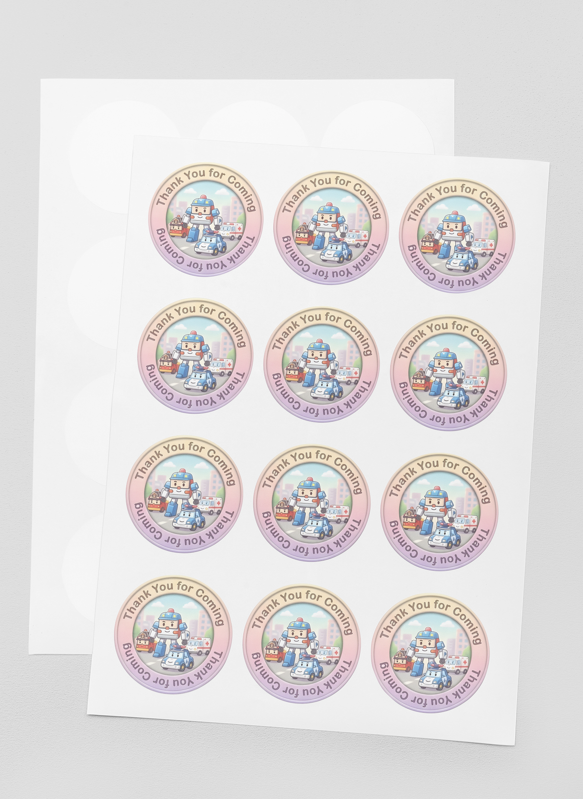 Robocar Poli Theme- Return Gift/birthday decor Thankyou Sticker (6 CM/Sticker/Mixcolour/24Pcs)