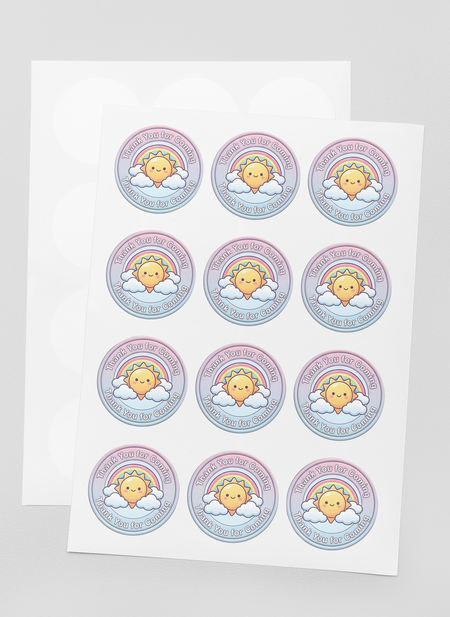 Sun Theme- Return Gift/birthday decor Thankyou Sticker (6 CM/Sticker/Mixcolour/24Pcs)