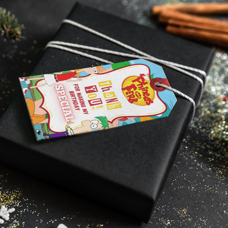 Phineas & Ferb Theme Thank You Cards & Return Gift Tags - 30Pcs, 2x3.5, 250 GSM Cardstock (Phineas & Ferb)