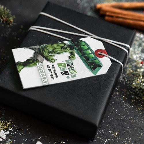 Load image into Gallery viewer, Hulk Theme Thank You Cards &amp; Return Gift Tags - 30Pcs, 2x3.5, 250 GSM Cardstock, Green &amp; Black (Hulk)
