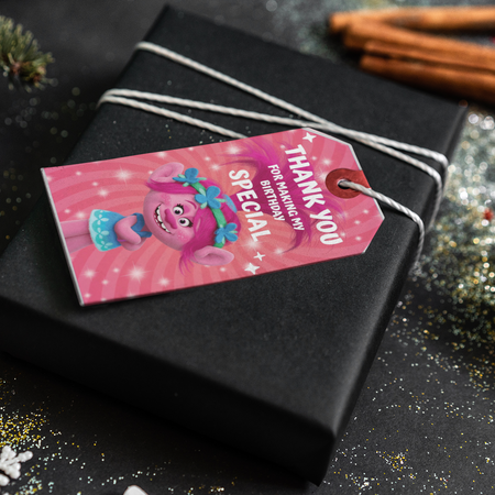Poppy Trolls Theme Thank You Cards & Return Gift Tags - 30Pcs, 2x3.5, 250 GSM Cardstock (Poppy Trolls)
