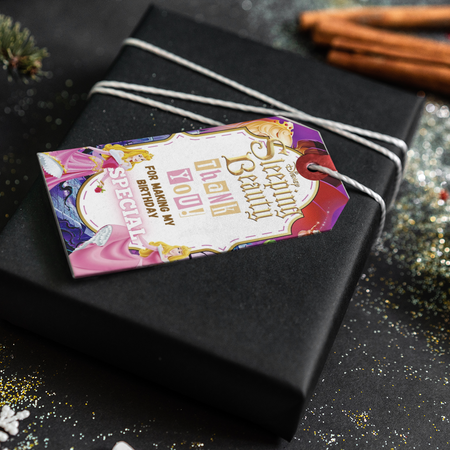 Sleeping Beauty Theme Thank You Cards & Return Gift Tags - 30Pcs, 2x3.5, 250 GSM Cardstock (Sleeping Beauty 1)