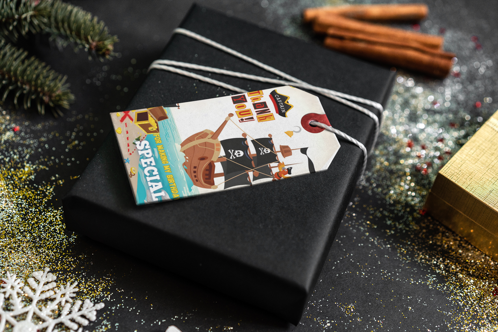 Pirates Theme Thank You Cards & Return Gift Tags - 30Pcs, 2x3.5, 250 GSM Cardstock, Green & Black (Pirates)