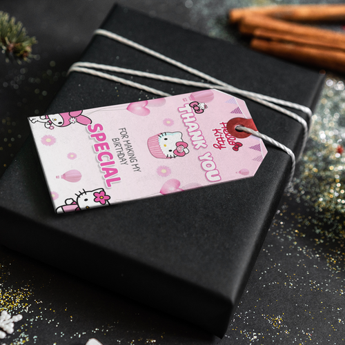 Load image into Gallery viewer, Hello Kitty Theme Thank You Cards &amp; Return Gift Tags - 30Pcs, 2x3.5, 250 GSM Cardstock, Green &amp; Black (Hello Kitty)
