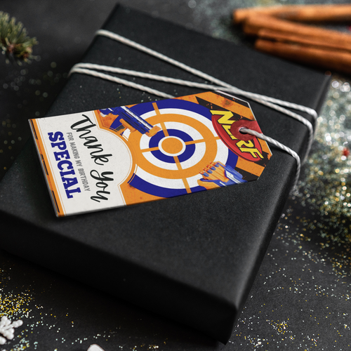 Load image into Gallery viewer, Nerf Theme Thank You Cards &amp; Return Gift Tags - 30Pcs, 2x3.5, 250 GSM Cardstock (Nerf)
