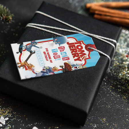 PartyDecor Mall Tom & Jerry Theme Thank You Cards & Return Gift Tags - 30Pcs, 2x3.5, 250 GSM Cardstock, Green & Black (Tom & Jerry)