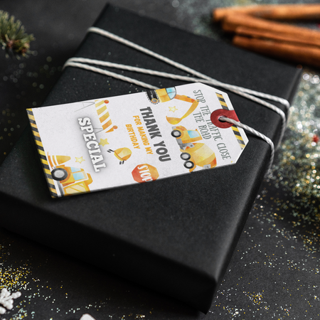 Construction Theme Thank You Cards & Return Gift Tags - 30Pcs, 2x3.5, 250 GSM Cardstock, Green & Black (Construction)