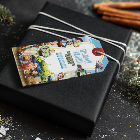 PartyDecor Mall Toy Story Theme Thank You Cards & Return Gift Tags - 30Pcs, 2x3.5, 250 GSM Cardstock, Green & Black (Toy Story)