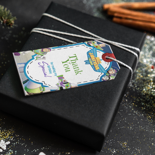 Load image into Gallery viewer, Buzz Lightyear Theme Thank You Cards &amp; Return Gift Tags - 30Pcs, 2x3.5, 250 GSM Cardstock (Buzz Lightyear)
