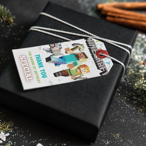 Load image into Gallery viewer, Minecraft Theme Thank You Cards &amp; Return Gift Tags - 30Pcs, 2x3.5, 250 GSM Cardstock, Green &amp; Black (Minecraft 1)
