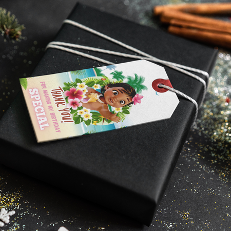 Little Moana Theme Thank You Cards & Return Gift Tags - 30Pcs, 2x3.5, 250 GSM Cardstock, Green & Black (Moana Kid)