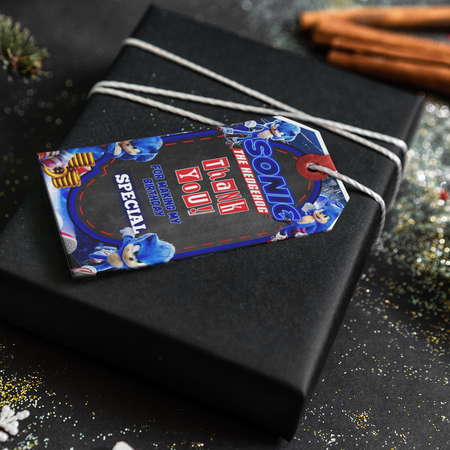 Sonic Theme Thank You Cards & Return Gift Tags - 30Pcs, 2x3.5, 250 GSM Cardstock, Green & Black (Sonic)