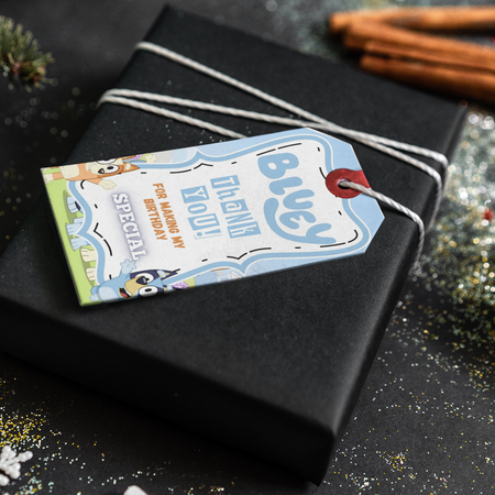 Bluey Theme Thank You Cards & Return Gift Tags - 30Pcs, 2x3.5, 250 GSM Cardstock, Green & Black (Bluey 1)