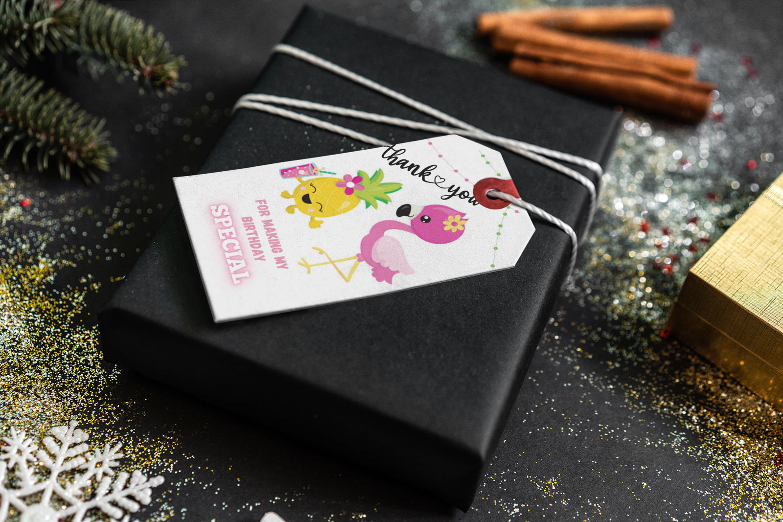 Flamingo Kids Theme Thank You Cards & Return Gift Tags - 30Pcs, 2x3.5, 250 GSM Cardstock, Green & Black (Flamingo Kids)