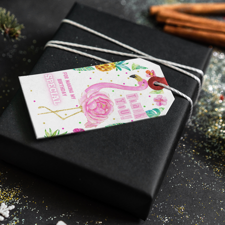 Flamingo Theme Thank You Cards & Return Gift Tags - 30Pcs, 2x3.5, 250 GSM Cardstock, Green & Black (Flamingo)