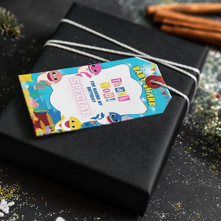 Baby Shark Theme Thank You Cards & Return Gift Tags - 30Pcs, 2x3.5, 250 GSM Cardstock, Green & Black (Baby Shark)