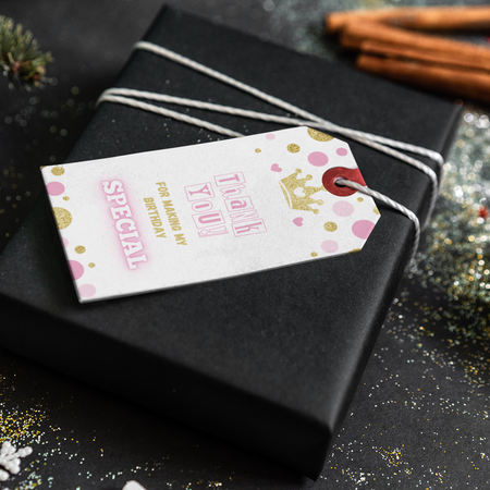 Princess Theme Thank You Cards & Return Gift Tags - 30Pcs, 2x3.5, 250 GSM Cardstock, Green & Black (Princess 1)