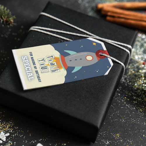 Load image into Gallery viewer, Space - Astronaut - Rocket Theme Thank You Cards &amp; Return Gift Tags - 30Pcs, 2x3.5, 250 GSM Cardstock, Green &amp; Black (Space - Astronaut - Rocket)
