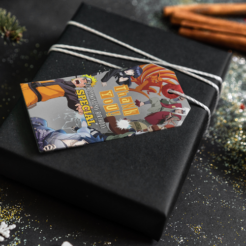 Load image into Gallery viewer, Naruto Themed Return Gift &amp; Thank You Tags - 30pcs, 2x3.5&quot;, 250GSM Cardstock, Black &amp; Orange - Perfect Party Favors

