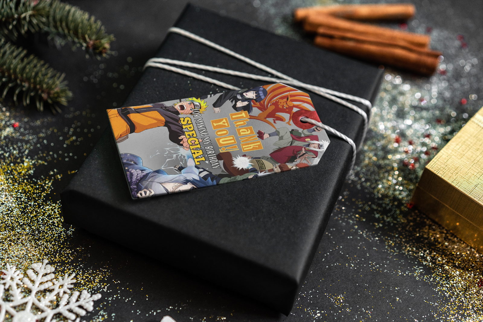 Naruto Themed Return Gift & Thank You Tags - 30pcs, 2x3.5", 250GSM Cardstock, Black & Orange - Perfect Party Favors