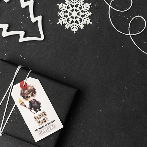 Load image into Gallery viewer, Harry Potter - Boy Theme Thank You Cards &amp; Return Gift Tags - 30Pcs, 2x3.5, 250 GSM Cardstock, Green &amp; Black (Harry Potter - Boy)
