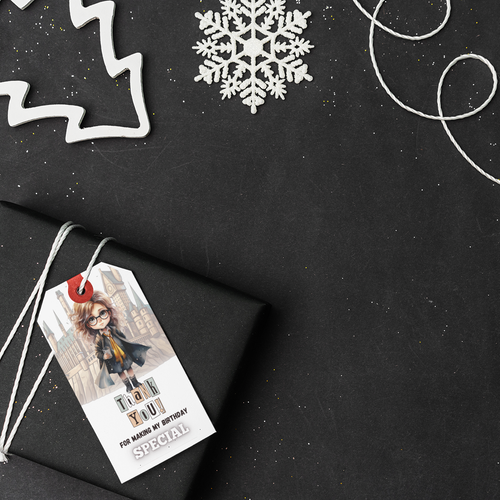 Load image into Gallery viewer, Harry Potter - Girl Theme Thank You Cards &amp; Return Gift Tags - 30Pcs, 2x3.5, 250 GSM Cardstock, Green &amp; Black (Harry Potter - Girl)
