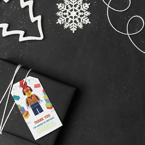 Load image into Gallery viewer, Lego Theme Thank You Cards &amp; Return Gift Tags - 30Pcs, 2x3.5, 250 GSM Cardstock, Green &amp; Black (Lego)
