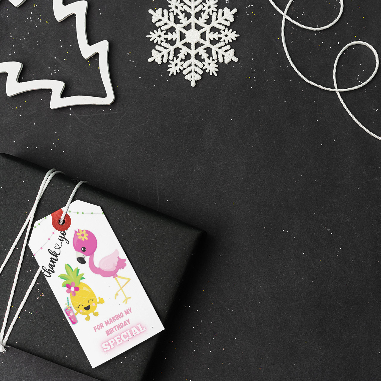 Flamingo Kids Theme Thank You Cards & Return Gift Tags - 30Pcs, 2x3.5, 250 GSM Cardstock, Green & Black (Flamingo Kids)