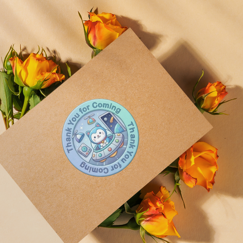 Load image into Gallery viewer, Astronaut Cat Theme- Return Gift/birthday decor Thankyou Sticker (6 CM/Sticker/Mixcolour/24Pcs)
