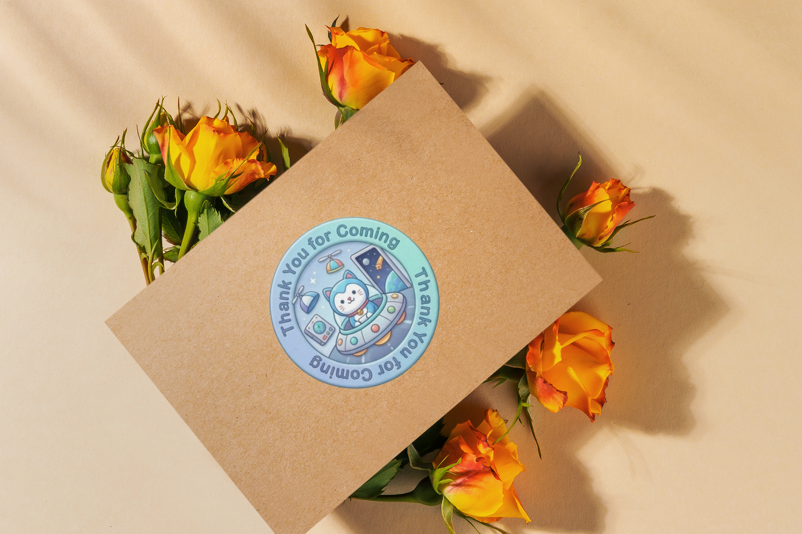 Astronaut Cat Theme- Return Gift/birthday decor Thankyou Sticker (6 CM/Sticker/Mixcolour/24Pcs)