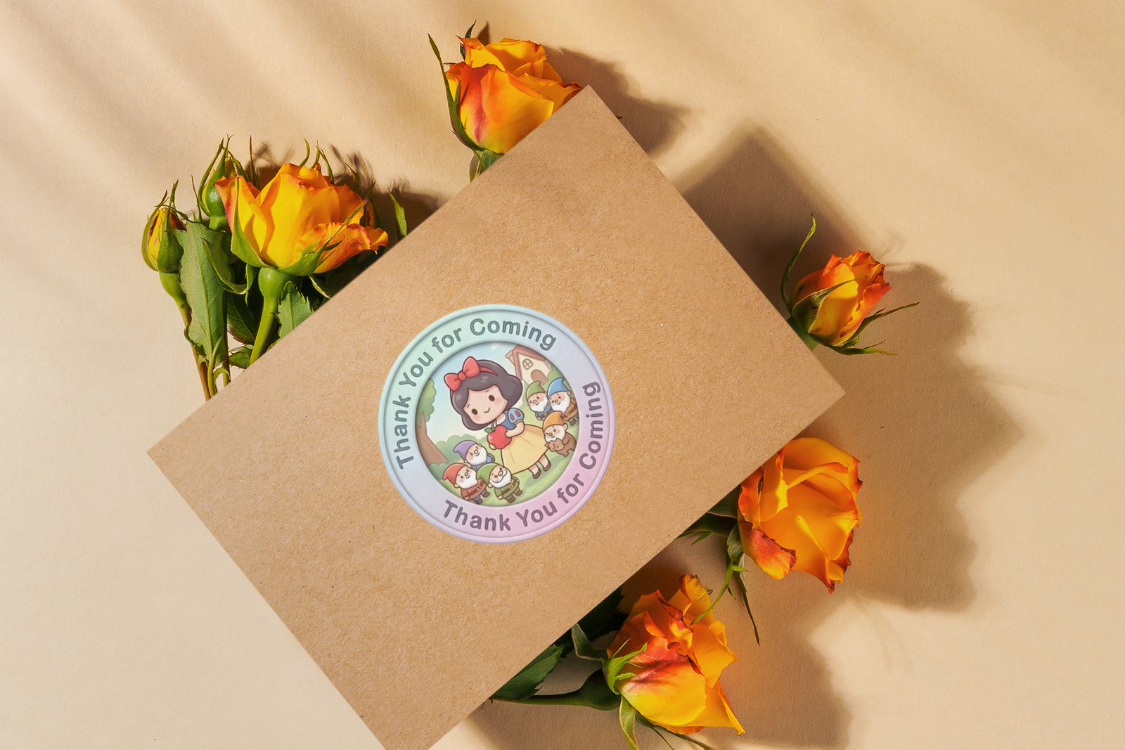 Snow White Theme- Return Gift/birthday decor Thankyou Sticker (6 CM/Sticker/Mixcolour/24Pcs)