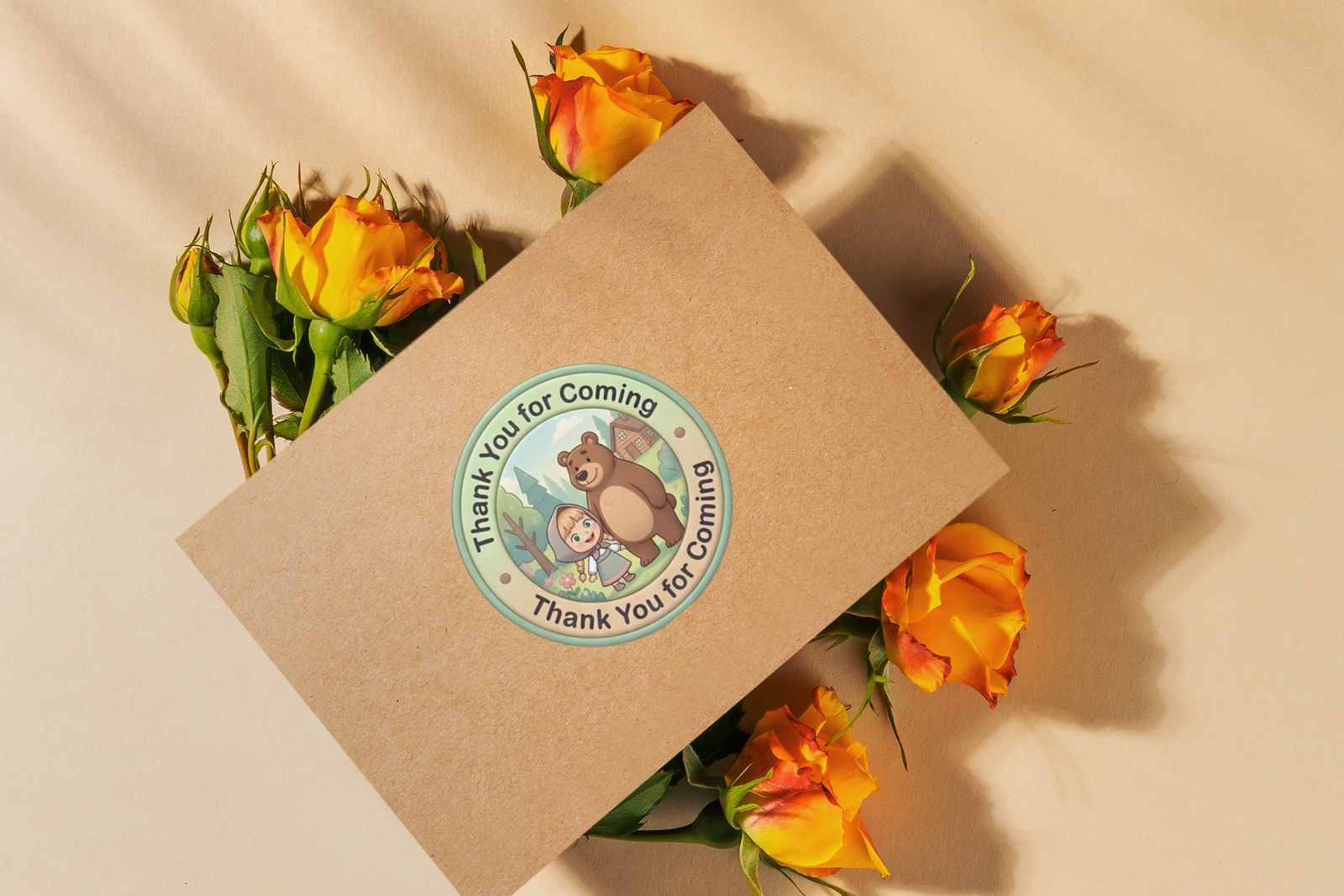 Masha And The Bear Theme- Return Gift/birthday decor Thankyou Sticker (6 CM/Sticker/Mixcolour/24Pcs)