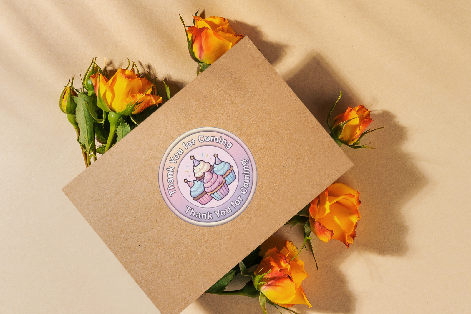 Cupcake Theme- Return Gift/birthday decor Thankyou Sticker (6 CM/Sticker/Mixcolour/24Pcs)