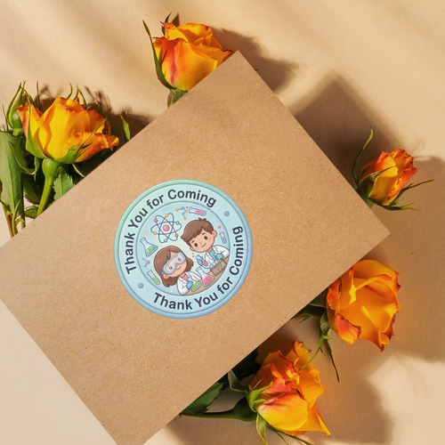Load image into Gallery viewer, Science Theme- Return Gift/birthday decor Thankyou Sticker (6 CM/Sticker/Mixcolour/24Pcs)

