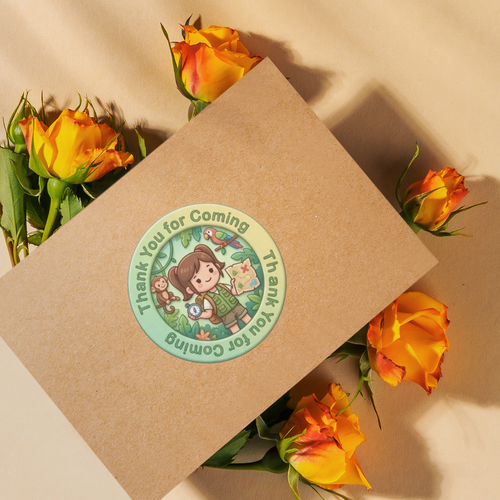 Load image into Gallery viewer, Safari Girl Theme- Return Gift/birthday decor Thankyou Sticker (6 CM/Sticker/Mixcolour/24Pcs)
